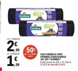 E.Leclerc ELEMBAL Sacs poubelle avec poignées coulissantes offre