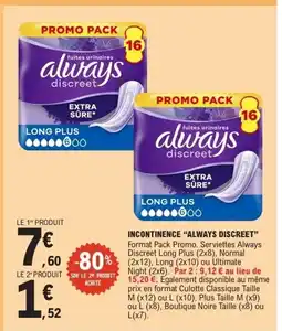 E.Leclerc ALWAYS DISCREET Incontinence offre