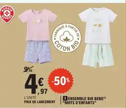 E.Leclerc MONTS D'ENFANTS Ensemble bio bebe offre