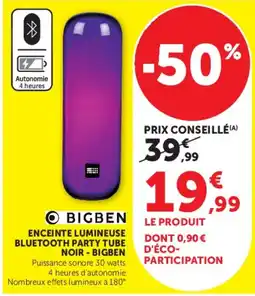 Hyper U ENCEINTE LUMINEUSE BLUETOOTH PARTY TUBE NOIR BIGBEN offre
