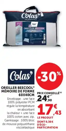 Hyper U OREILLER BEECOOL® MÉMOIRE DE FORME offre