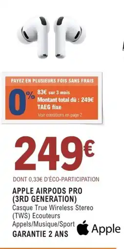 E.Leclerc Espace Culturel APPLE AIRPODS PRO 3RD GENERATION offre