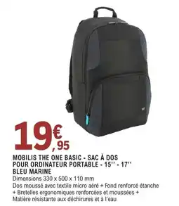 E.Leclerc Espace Culturel MOBILIS THE ONE BASIC SAC À DOS POUR ORDINATEUR PORTABLE - 15" - 17" BLEU MARINE offre