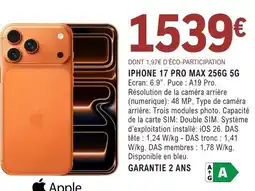 E.Leclerc Espace Culturel IPHONE 17 PRO MAX 256G 5G offre