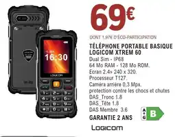 E.Leclerc Espace Culturel TÉLÉPHONE PORTABLE BASIQUE LOGICOM XTREM 60 offre
