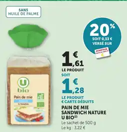 Bi1 PAIN DE MIE SANDWICH NATURE U BIO offre