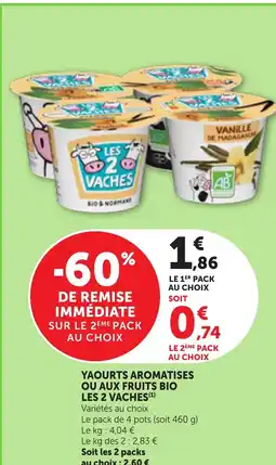 Bi1 YAOURTS AROMATISES OU AUX FRUITS BIO LES 2 VACHES offre