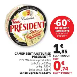 Bi1 CAMEMBERT PASTEURISE PRESIDENT offre
