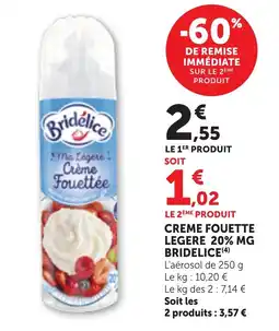 Bi1 CREME FOUETTE LEGERE 20% MG BRIDELICE offre