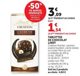 Bi1 TABLETTES DE CHOCOLAT LINDT offre