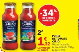 Hyper U Puree de tomate cirio offre