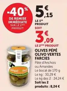 Super U Olives pépé olivo vertes farcies offre