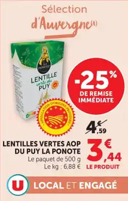 Hyper U Lentilles vertes aop du puy la ponote offre