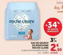 Hyper U Eau de source de montagne roche claire offre