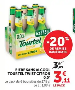 Hyper U Biere sans alcool tourtel twist citron 0,0° offre