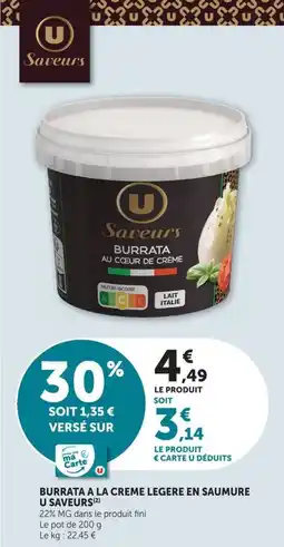 U Express Burrata a la creme legere en saumure u saveurs offre