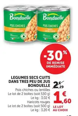 U Express Legumes secs cuits dans tres peu de jus bonduelle offre