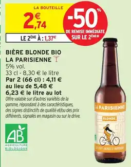 Intermarché Express La parisienne bière blonde bio offre