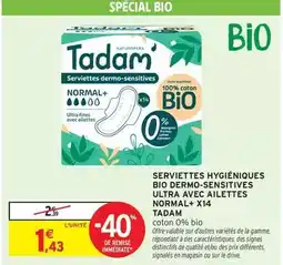 Intermarché Signal - serviettes hygiéniques bio dermo-sensitives ultra avec ailettes normal+ x14 offre