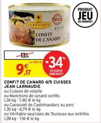 Intermarché Confit de canard 4/5 cuisses jean larnaudie offre