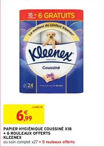 Intermarché Papier hygiénique coussiné X18 + 6 rouleaux offerts kleenex offre