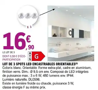 E.Leclerc Brico Lot de 3 spots led encastrables orientables offre