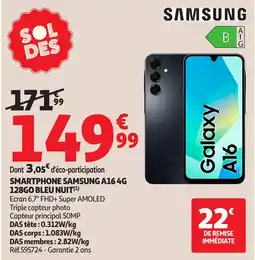 Auchan Samsung Smartphone a16 4g 128go bleu nuit offre