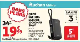Auchan Qilive batterie externe 10000mah 20w offre