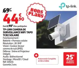 Auchan Tp-link camera de surveillance wifi tapo tc82 solaire offre
