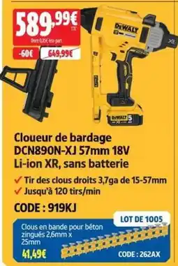 Screwfix Cloueur de bardage DCN890N-XJ 57mm 18V Li-ion XR, sans batterie offre