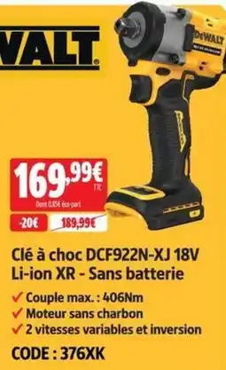 Screwfix Dewalt Clé à choc DCF922N-XJ 18V Li-ion XR-Sans batterie offre