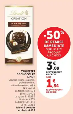 Bi1 Lindt Tablettes de chocolat offre
