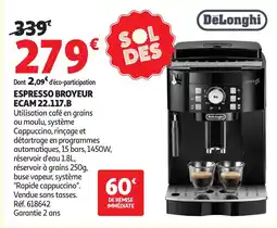 Auchan Delonghi Espresso broyeur ecam 22.117.b offre