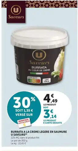 Bi1 U Saveurs Burrata a la creme legere en saumure offre