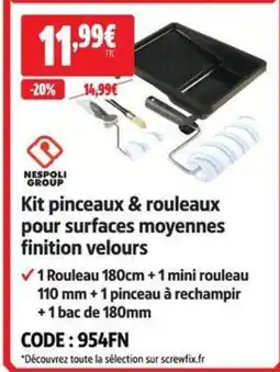 Screwfix Kit pinceaux & rouleaux pour surfaces moyennes finition velours offre