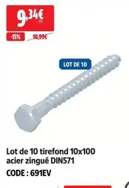 Screwfix Lot de 10 tirefond 10x100 acier zingué DIN571 offre