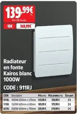Screwfix Radiateur en fonte Kairos blanc 1000W offre