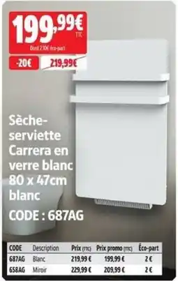 Screwfix Sèche- serviette Carrera en verre blanc offre
