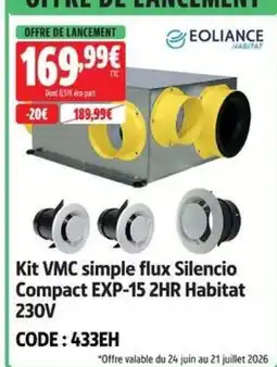 Screwfix Kit VMC simple flux Silencio Compact EXP-15 2HR Habitat 230V offre