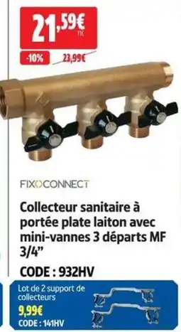 Screwfix Fixoconnect Collecteur sanitaire à portée plate laiton avec mini-vannes 3 départs MF offre