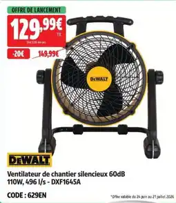 Screwfix Dewalt Ventilateur de chantier silencieux 60dB 110W, 496 l/s - DXF1645A offre