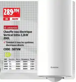 Screwfix Ariston Chauffe-eau électrique Vertical Initio 2,2kW offre