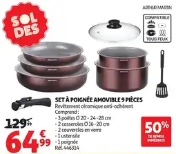 Auchan Arthur Martin Set à poignée amovible 9 pièces offre