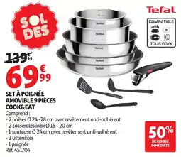 Auchan Tefal Set à poignée amovible 9 pièces cook&eat offre