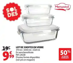 Auchan Menastyl Lot de 3 boites en verre offre