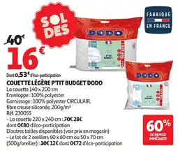 Auchan Dodo Couette légère p'tit budget offre