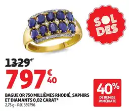 Auchan Bague or 750 millièmes rhodié, saphirs et diamants 0,02 carat offre