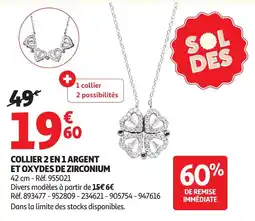 Auchan Collier 2 en 1 argent et oxydes de zirconium offre