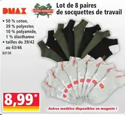 Norma Dmax Lot de 8 paires de socquettes de travail offre