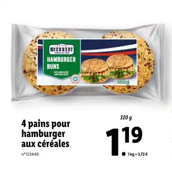 Lidl 4 pains pour hamburger aux céréales offre